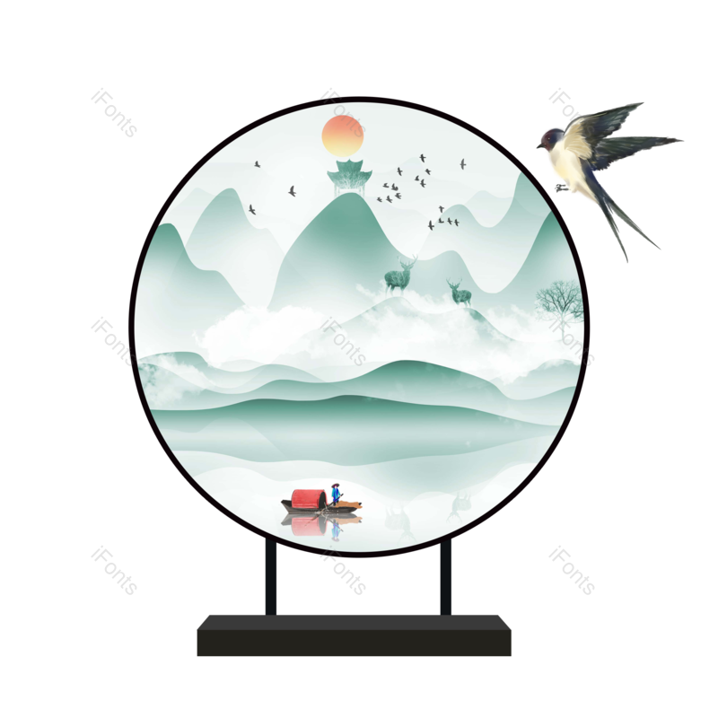 山水画图片,中国风元素元素,水墨元素PNG,免抠素材